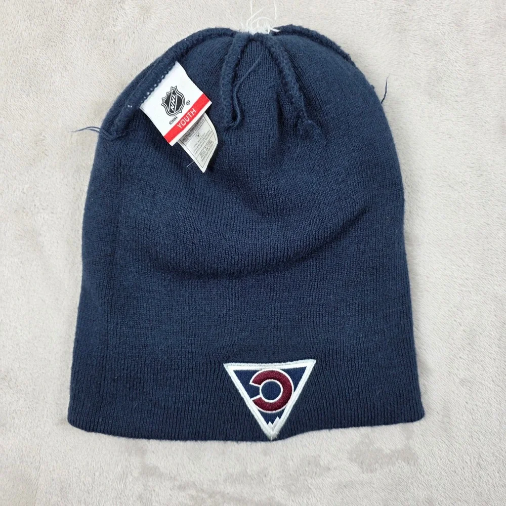 Colorado Avalanche Beanie Hat Youth Large Blue Red Knit Cuff Pom NHL Hockey Warm